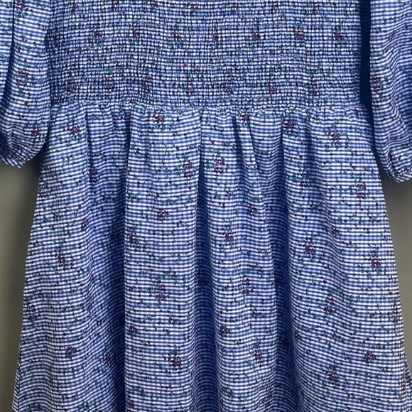 Urban Outfitters Marseille Blue White Gingham Smocked Babydoll Mini Dress Large - Picture 3 of 7